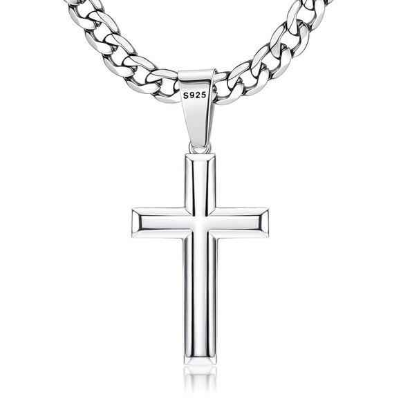 Sterling Silver Cross Necklace Elegant Minimal Classic Religious Jewelry Gift